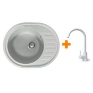 Adamant Мойка кухонная Ovum, искуственный камень, овальная, с крылом, 615х495х200мм, чаша - 1, врезная, Old stone + смеситель