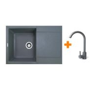 Adamant Набор кухонный Horizon, искуственный камень, прямоуг., с крылом, 780х495х230мм, чаша - 1, врезная, серый + смеситель