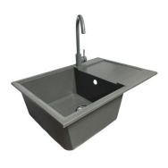 Adamant Набор кухонный Horizon Medium, искуственный камень, прямоуг., с крылом, 700х500х230мм, чаша - 1, врезная, серый + смеситель
