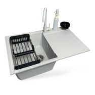 Adamant Набор кухонный Horizon, искуственный камень, прямоуг., с крылом, 780х495х230мм, чаша - 1, врезная, Old stone + смеситель + дозатор + ополаскиватель стаканов + коландер