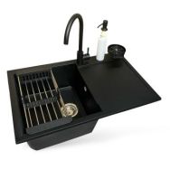 Adamant Набор кухонный Horizon, искуственный камень, прямоуг., с крылом, 780х495х230мм, чаша - 1, врезная, антрацит + смеситель + дозатор + ополаскиватель стаканов + коландер