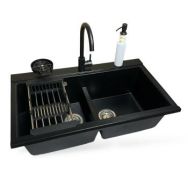 Adamant Набор кухонный Similar, искуственный камень, прямоуг., без крыла, 885x505x230мм, чаша - 2, врезная, антрацит + смеситель + дозатор + ополаскиватель стаканов + коландер