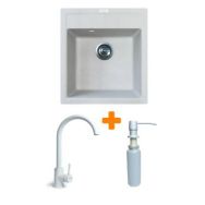 Adamant Набор кухонная Brick, искуственный камень, квадрат, без крыла, 460x515x200мм, чаша - 1, врезная, Old stone + смеситель и дозатор