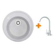 Adamant Набор кухоннаяSun, искуственный камень, круглая, без крыла, 510x200мм, чаша - 1, врезная, Old stone + смеситель