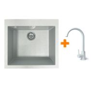 Adamant Набор кухонный Univer, искуственный камень, квадрат, без крыла, 560х500х200мм, чаша - 1, врезная, Old stone + смеситель